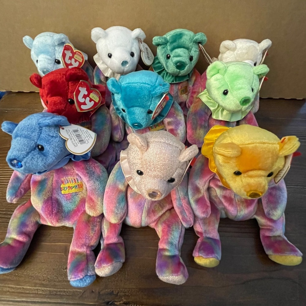 Ty Beanie Babies Birthday Month Bears Lot of 10 - Retired 2001 Birthstone Set MW